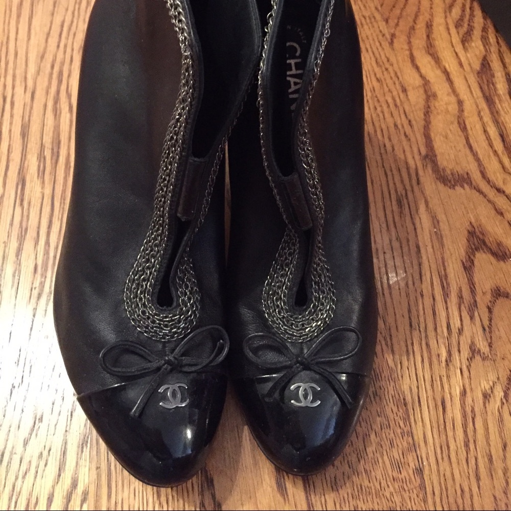 CHANEL Black Ankle Boots with Silver Accents